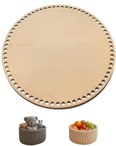Yourhobbytools 3mm Dicke, 30-40cm, Runde Holzböden zum Häkeln – Für Häkelkörbe, Häkelboden, Verschiedene Größen (11mm Löcher, 40cm)