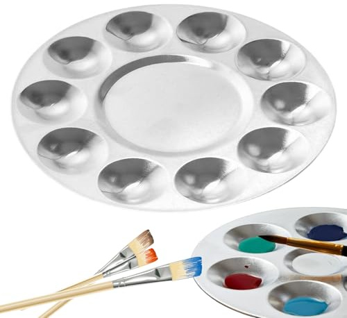 VBSYUYQ 10-Well Aluminium Paint Palette for Art Painting DIY Craft | 1 pack 10-well round aluminium paint palette, for watercolor oil acrylic paint mixing diy art craft creation