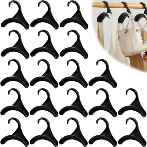 20 Stück Handtasche Kleiderbügel Haken Schrank, PP Taschenaufhänger, Taschenhalter Kleiderschrank für Rucksäcke, Schulranzen, Schals, Gürtel und Krawatten, 10.5 x 10.5 x 3 cm (Schwarz)
