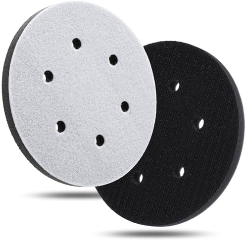 Xinjoduz 2 Pack 6 Holes Sponge Interface Pad, 6 Inch Foam Backing Pad, Soft Foam Sanding Pads for Orbital Sander, Hook and Loop Density Sponge Cushion Buffer Discs for Random Orbital Sander