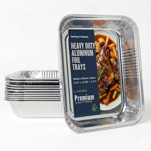 Sterling X-Large Aluminium Foil Roasting Trays 40cm - Extra Deep Disposable Catering Pans for Turkey & Christmas Roasts - Pack of 6, Silver | Extra Deep, Disposable, Catering Pans, For Turkey & Christmas Roasts