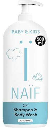 Naïf - 2 in 1 Shampoo & Duschgel - 0% Parfüm - Ohne SLES, Mikroplastik oder Silikone - Dermatologisch getestet - Inhaltsstoffe auf natürlicher Basis - 500ml