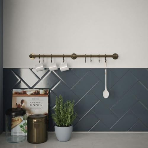 Forgeworks Stainless Steel Utensil Rail Kit, 60cm, Antique Copper | Includes 8 sliding S hooks, screws, wall plugs and installation guide. Heavy duty wall mount reducing overhead clutter.