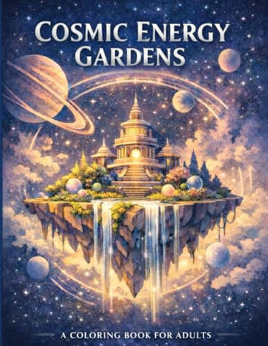 Cosmic Energy Gardens: An Adult Coloring Book of Floating Worlds, Orbital Gardens, Energy Streams and Relaxing Sci-Fi Landscapes