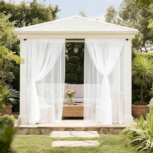 Lapalife Outdoor Privacy Curtain 52 x 96 L - Single Panel Dual-Layer Waterproof Blackout & Mosquito Netting Sheer, All-Weather Gazebo Drape with Rod Pocket & 1 Tieback for Patio/Porch/Garden