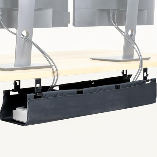 VIVO Black Screw-on 31 in Fabric Cable Management Tray, DESK-AC31F-S | Under Desk Cable Holder, Wire Concealer, Power Strip Storage, Workspace Organization, Easy Fold Down Access