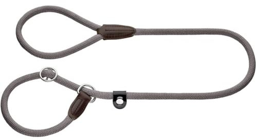 HUNTER Retriever-Hundeleine FREESTYLE, Farbe: grau, integrierte Halsung, stufenlos verstellbar, witterungsbeständig, pflegeleicht, griffig, robustes Tau mit Ledertipps, Größe: 08/120