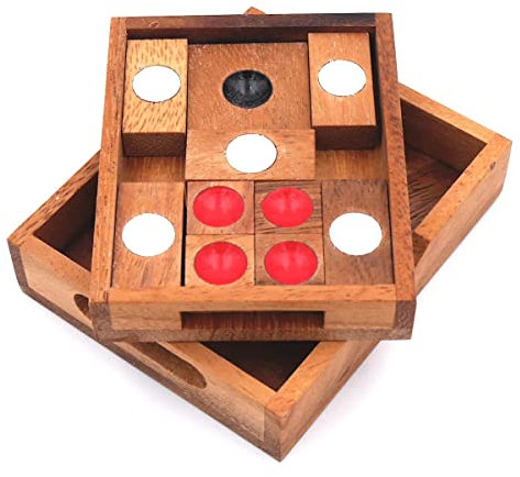 ROMBOL Khun Pan Raus (Prison), Mini, Schiebespiel, Reisespiel, Holzspiel, Denkspiel, Knobelspiel, Geduldspiel aus Holz
