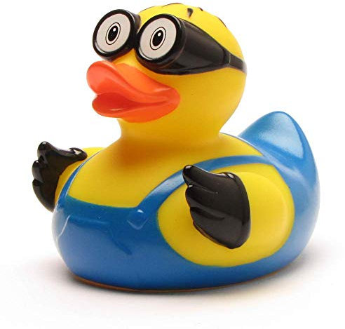 Duckshop I Badeente M-Duck I L: 8,5 cm I Quietscheente I inkl. Quietscheentchen-Schlüsselanhänger im Set I Geschenk Comic-Fans I Präsent Sammler