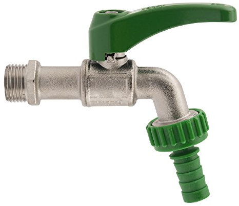 Sanitop-Wingenroth Kugelauslaufventil 1/2 Zoll | Drehbare Schlauchverschraubung | Kaltwasserhahn frostsicher | Hebelgriff mit Aluminium-Überzug grün | Messing-vernickelt | 06154 4