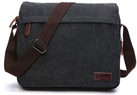 LOSMILE Men's Messenger Bag, Canvas Shoulder Bags, 13.3 Laptop Bags for Work and School,Cross-Body Bags.(BLACK)