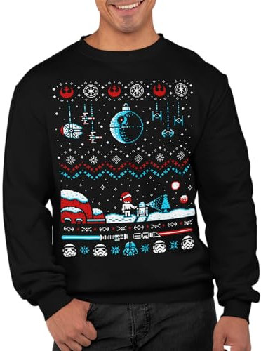 Graphic Impact Inspired Galaxy War Spray AT-AT Christmas Jumper Ugly Sweater Festive Xmas Sweater Top (Medium, Black)