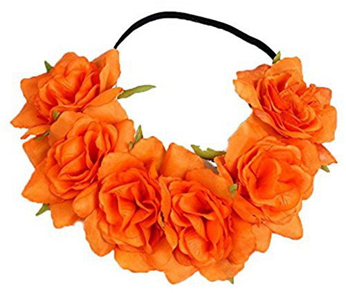 Haarband mit Blumenkranz, elastisch, Blumen-Design, NFH03 - Orange - Einheitsgröße