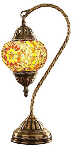 GDLight Türkische Tischlampe Schwanenhals Mosaik Glas Schreibtischlampe Goldene Marokkanische Laterne Nachttischlampe für Wohnzimmer Schlafzimmer Kaffee