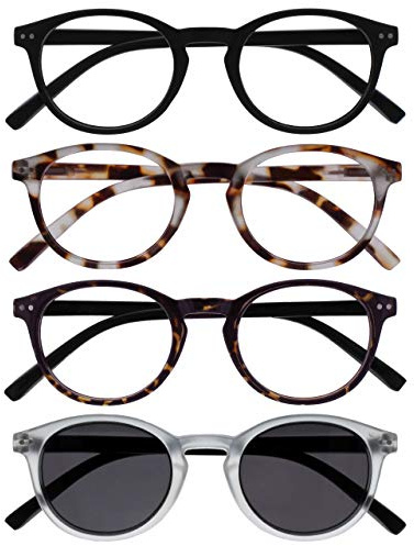 OPULIZE Zen 4 Pack Reading Glasses With Reading Sunglasses Black Brown Crystal Small Mens Womens RRRS24-11T2C +2.50