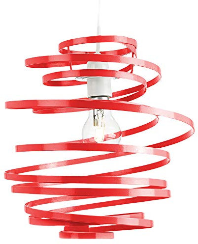 Happy Homewares Modern Designer Vibrant Red Gloss Metal Double Ribbon Spiral Swirl Ceiling Light Pendant Shade | 23cm Diameter | 60w Maximum