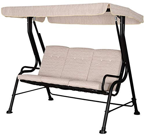 Outsunny 3 Seater Garden Swing Seat Outdoor Swing Chairs Thick Padded Seat Hammock Canopy Porch Patio Bench - Beige