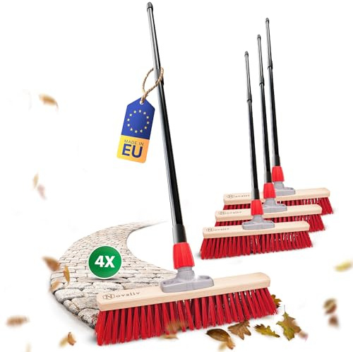 Novaliv 4X Straßenbesen 40 cm I mit Stiel I Elaston rot I Teleskopstiel I Besen für draußen I Industriebesen Gartenbesen Schneebesen Allzweckbesen