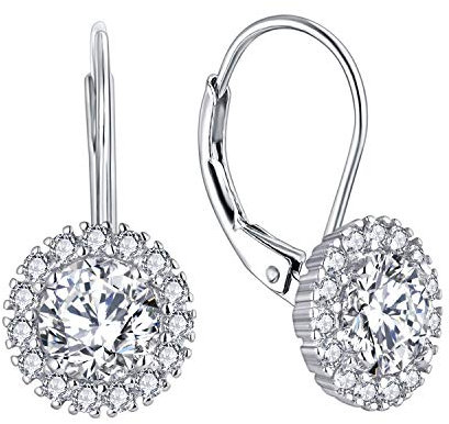 JO WISDOM Damen Hängende Ohrringe Runde Silber 925 mit 3A Zirkonia April Geburtsstein Kristall,Schmuck für Frauen