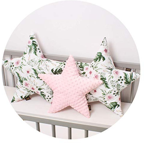 PaLulli 3 Pack Kissen Set Stern Sternchen Zierkissen ø 40cm u. 2 x ø 50cm Kinderzimmer Zimmer Deko Sternkissen Baby Dekokissen mit Füllung für Schlafzimmer Babyzimmer Kinderbett (Garden Pink)