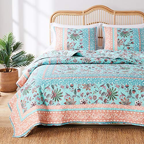 Greenland Home Fashions Barfußbungalow Audrey Bettwäsche-Set, Polyester Baumwolle, Türkis/Ausflug, einfarbig (Getaway Solids), 2-Piece Twin/XL