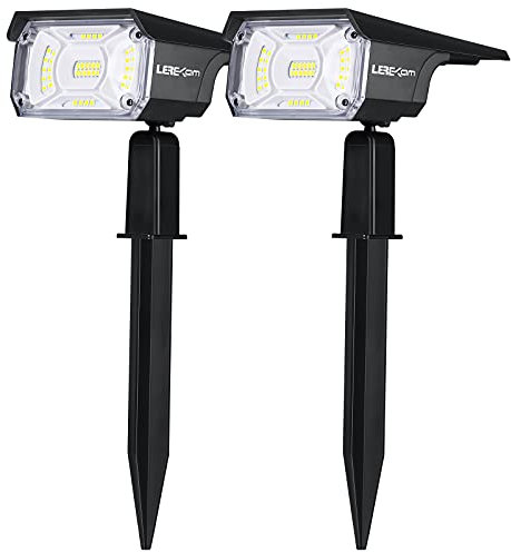 Lerekam – Lote de 2 focos solares para exteriores – Impermeable IP65 40 LED Iluminación solar paisaje USB y detector automático de oscuridad, 3 modos de iluminación exterior para patio porche
