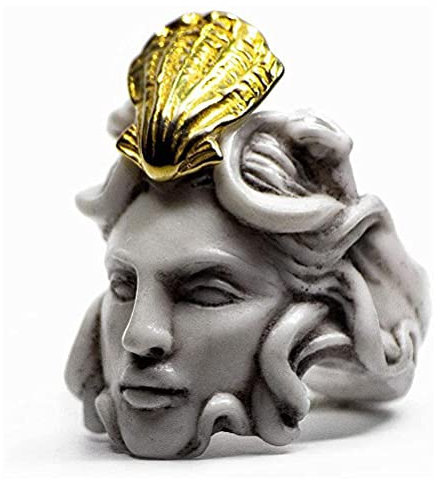 CeFoney Vintage Skulptur Ring Mythologie Medusa Zeus Ring Vintage Skulptur Königin Ring Geschenke Frauen und Männer, übertriebener alter Mann Form Ring 7 Größen verfügbar