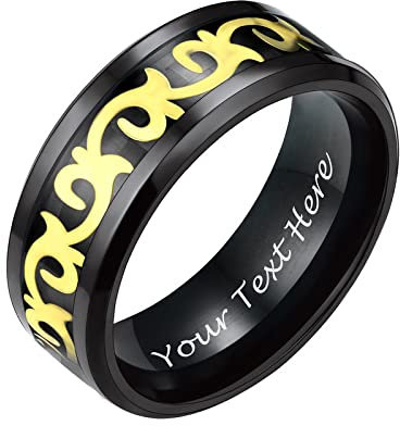 PROSTEEL personalisiert Trauring Verlobungsring für Männer Schwarz hochglanzpoliert Bandring mit Kohlefaser und Keltischen Knoten Größe 64 8mm breit Modeschmuck für Partnerschaft Freundschaft