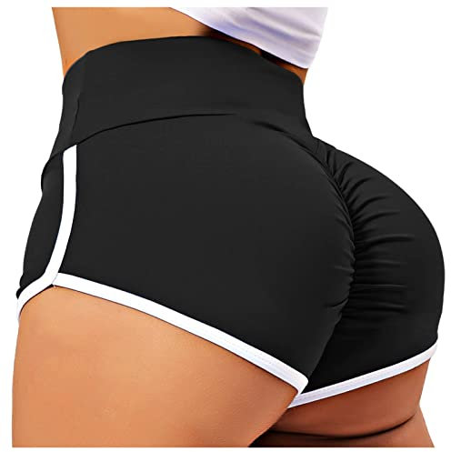 TZLDN Damen Scrunch Kurze Leggings - Push Up Delphin Shorts Tights Laufhosen für Sport Yoga Fitness Radfahren Workout B01 Schwarz M