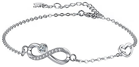 Arrebol Unendlichkeit Fußkettchen Silber 925 Damen Süße Sommer Infinity Fußketten Verstellbares 26cm mit Geschenkbox