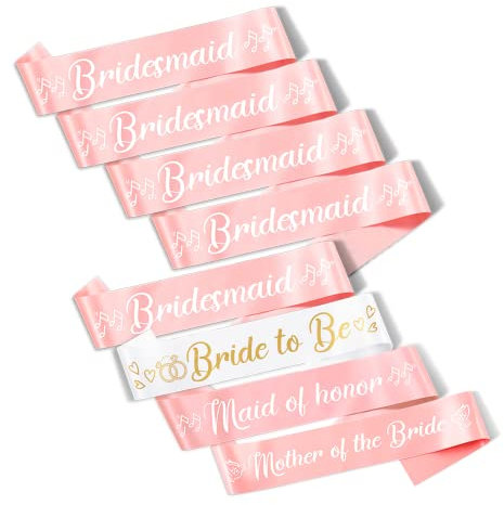 Party to Be Set mit 8 Stück Bridal Shower Sash Bride to Be Maid of Honor Bridesmaid Damigella Braut Tribe Sash Set Advent Junggesellinnenabschied Dekoration für Hochzeiten Roségold