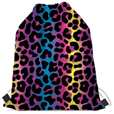 HELLHERO Turnbeutel mit Kordelzug für Damen und Herren, Farbenfrohes Leopardenmuster, One size