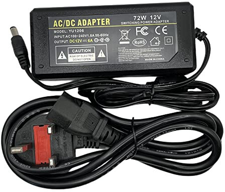 Multibao 12V 6A Power Supply, AC Adapter 100-240V 50-60hz 12V 72W Power Adapter Transformer Charger 5.5x2.5mm (2.1mm) DC Jack for CCTV Camera LED Light Strip
