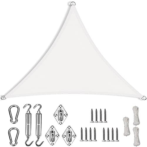 RYNS Sonnensegel Sonnenschutz dreieckig 1.2x1.2x1.2m Sonnenschutz Sunsegel(HDPE) UV-Schutz Sonnensegel Sonnenschutz mit Sonnensegel Befestigung für Pergola Beschattung Terrasse, Weiß