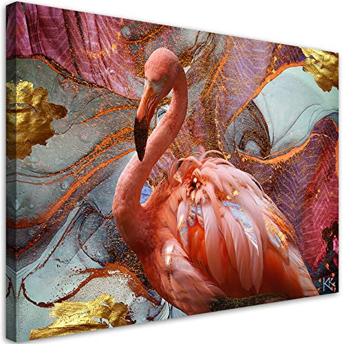 Feeby Bild auf Leinwand Abstrakt Marmor Flamingo 45x30 cm Kunstdruck Modern Wandbilder 1 tlg Deko Flur Wohnzimmer Schlafzimmer Wanddekoration Gold Staub Rosa