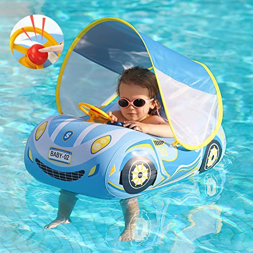 Yeelan Schwimmring Baby, Schwimmhilfe mit Sonnendach UPF50+ Sonnenschutz, Cool Aufblasbarer Schwimmsitz Kinder, Baby Float Aufblasbare im Alter von 1-4 Jahr, Blau