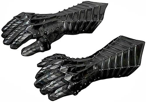 Mittelalterliche Nazgul Stulpen Silber Rüstung - Tragbare Kostüm Handschuhe Metall Hand - Reenactment SCA LARP Rüstung Gauntlet Halloween Stahl, Schwarz, 16 Inch