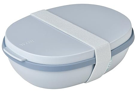 Mepal - Lunchbox Ellipse Duo - Meal Prep Box für Erwachsene & Salatbox zum Mitnehmen - Brotdose für ein gesundes Mittagessen - Ideal für Sandwiches & Salate - 825 ml + 600 ml - Nordic blue