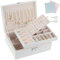 TEIVUL Schmuckkästchen,Damen 2-schichtige Schmuckaufbewahrung,PU-Leder Schmuckkasten mit Schloss,geeignet für Halsketten,Ringe,Ohrringe,Armbänder,Jewelry Organizer für Frauen und Mädchen (weiß)