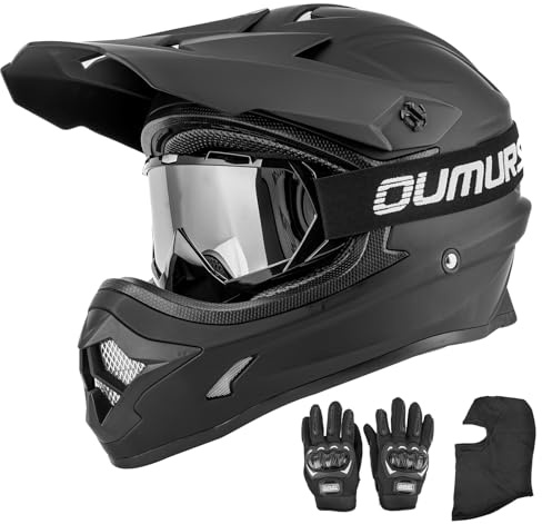 OUMURS Adult ATV Dirt Bike Helmet with Goggles Gloves & Mask Adjustable Sun Visor Motorcycle Adults Helmet Off-Road Motocross Downhill Moped MX for Unisex-Adult-Matte Black, XL