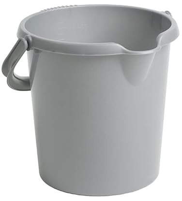 Durable Plastic Builders Bucket With Carry Handle & Spout Litre Scale Silver Storage Reusable Bucket Multi Purpose For Cleaning Animal Feed Mixing Home & Garden (10 Litre)