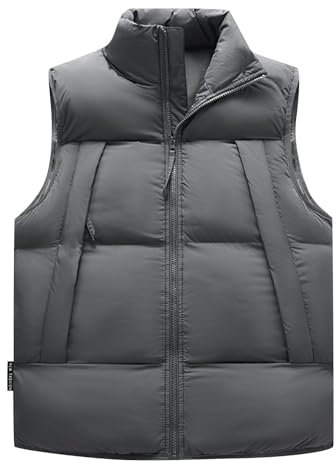 Azruma Arbeitsjacke Herren Winter Leichte Regenjacke Herren Pullover Decke Männer Warm Full Zip Steppweste Mit Stehkragen Leicht Reißverschluss Ärmellos Jacke Daunen Westen Herren (3-Dark Gray, L)