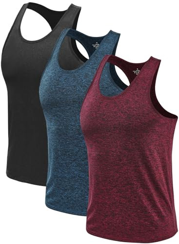 Ymmchy Herren Sport Tank Top Ärmelloser Muskelshirt Gym Tanktop Fitness Quick Dry Achselshirt Training Unterhemd 3er Pack Schwarz/Dunkelblau/Weinrot XXL