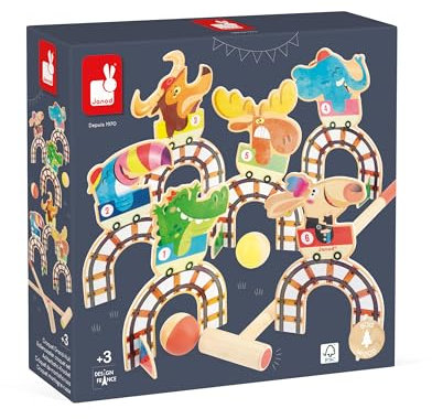 Janod - Juego de Croquet Infantil Applepop - Juego de Habilidad - 6 Puertas + 2 Mazos + 2 Bolas - Ejercita Destreza y Concentración - Juguete de Madera FSC - A Partir de 3 Años, J03353