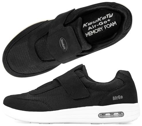 KWUKOTY Women's Diabetic Shoes | Air Cushion | Slip-On | Adjustable Sneakers | Lace-Free | Plantar Fasciitis/Edema/Swollen Feet/Bunions | Black Size 7.5