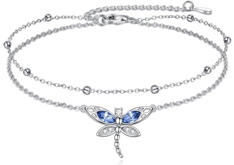 VONALA Bracelet de cheville en argent sterling 925 avec libellule bleue - Cadeau d'anniversaire pour femmes et filles