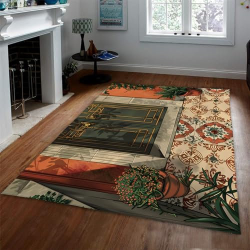 CIHCOHOME Marokko-Stil Multifunktionaler Flanellteppich Ethno-Modefarben waschbar und geeignet für den Innen- und Außenbereich in rustikaler Raumdekoration 150x210cm