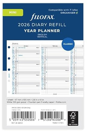 Filofax Mini english VERTICAL PLANNER 2026