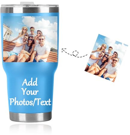 Personalized Travel Mug for Hot Drinks,Personalized Drinks Tumbler for Children,30oz Stainless Steel Thermal Vacuum Flask, Leakproof Tumbler, Coffee Mug with BPA Free Easy-Clean Lid (Sky Blue)