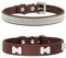 Suiecuor 2 teiliges lederhalsband Hund, hundehalsband Strass welpenhalsband mit Metallknochen Dekoration geeignet für kleine mittelgroße Hunde und Katzen Braun XS